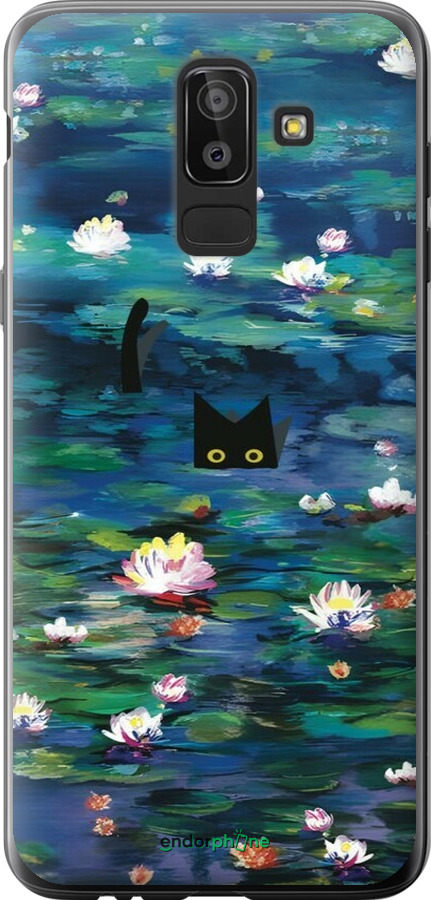 Силіконовий чехол с изображением водяных лилий и кошек для Samsung Galaxy J8 2018 - 6257u-1511 изображение 