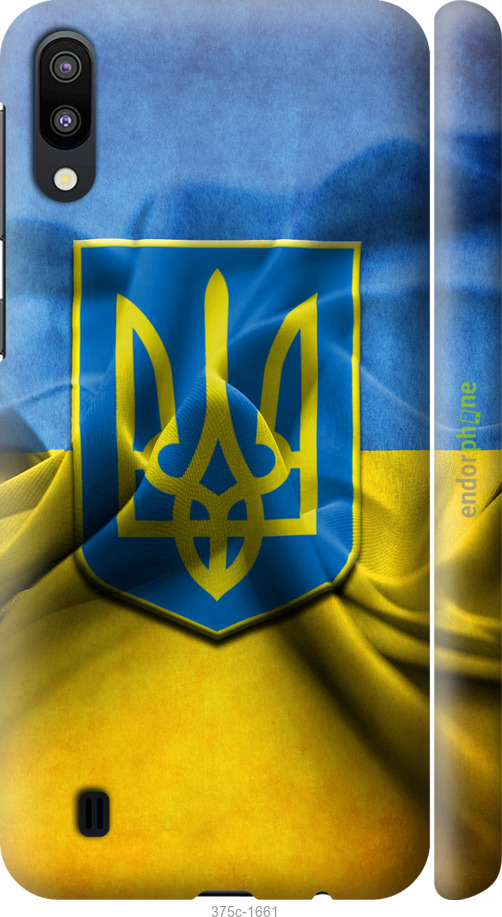

3D пластиковий матовий чохол "Прапор та герб України" для Samsung Galaxy M10, Блакитний