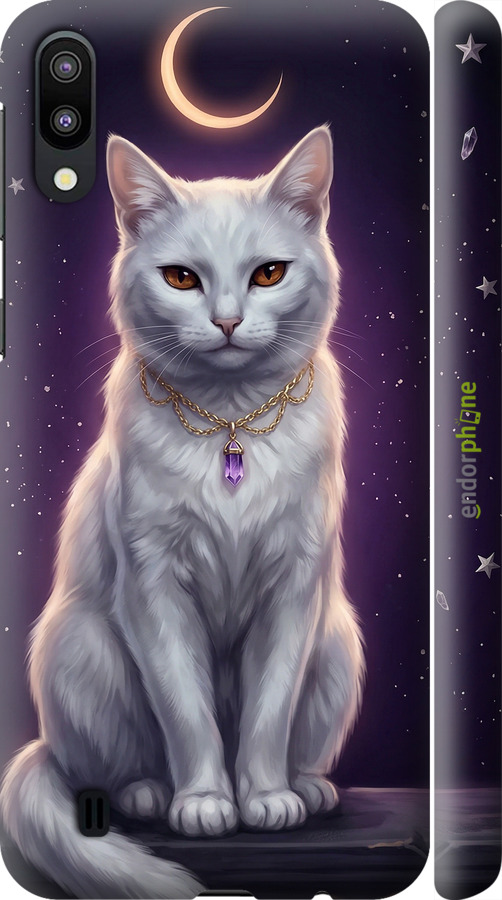 3D пластиковый матовый чехол Mystic White Cat Gothic Dark Purple Gold для Samsung Galaxy M10 - 6805m-1661 изображение 