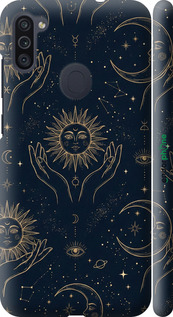 3D пластиковий матовий чехол Celestial Harmony: Sun & Moon Gold Mystic Pattern для Samsung Galaxy A11 A115F - 6778m-2012 изображение 