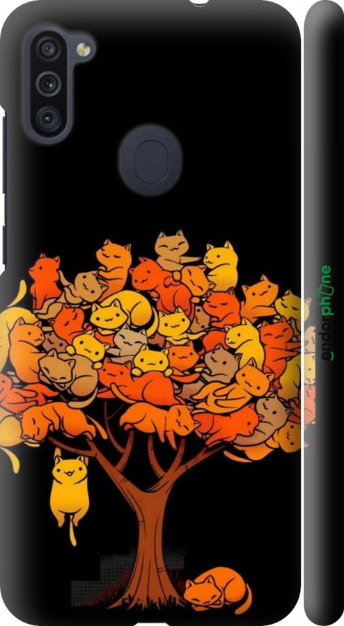 3D пластиковый матовый чехол Дерево и котики для Samsung Galaxy A11 A115F - 6516m-2012 изображение 