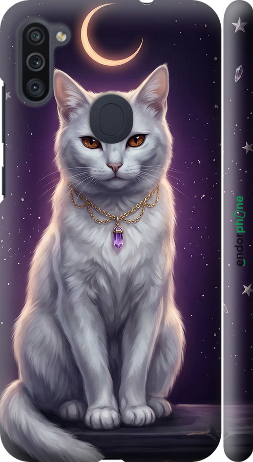 3D пластиковий матовий чехол Mystic White Cat Gothic Dark Purple Gold для Samsung Galaxy M11 M115F - 6805m-1905 изображение 