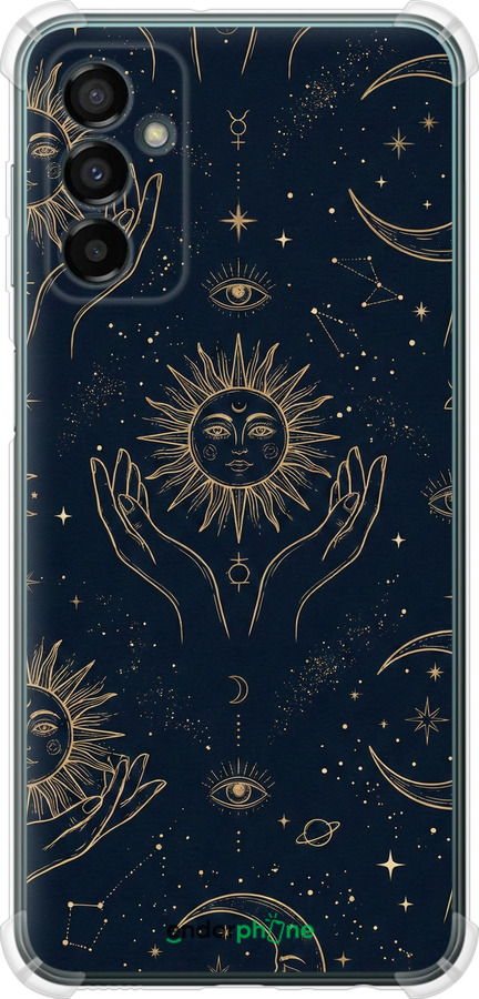 Силіконовий протиударний с посиленими кутами чехол Celestial Harmony: Sun & Moon Gold Mystic Pattern для Samsung Galaxy M13 M135 - 6778sp-2765 изображение 