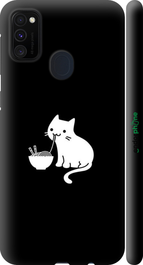 3D пластиковый матовый чехол С милым котом на черном фоне для Samsung Galaxy M21 M215F - 6528m-2016 изображение 