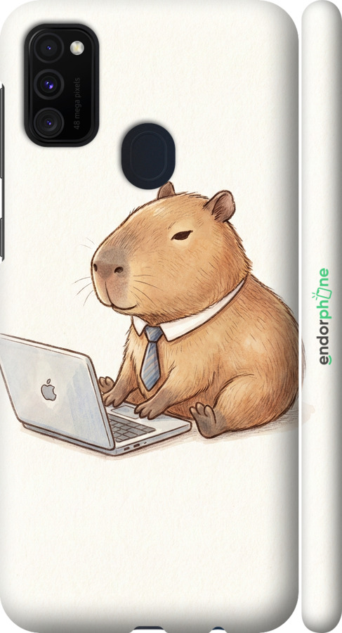 3D пластиковый матовый чехол Funny Capybara CEO Working для Samsung Galaxy M30s 2019 - 6777m-1774 изображение 