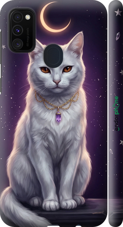 3D пластиковый матовый чехол Mystic White Cat Gothic Dark Purple Gold для Samsung Galaxy M21 M215F - 6805m-2016 изображение 