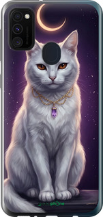 Силиконовый чехол Mystic White Cat Gothic Dark Purple Gold для Samsung Galaxy M21 M215F - 6805u-2016 изображение 