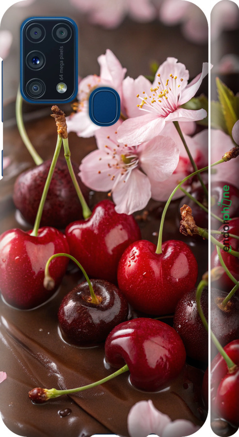 3D пластиковый матовый чехол Вишня в шоколаде для Samsung Galaxy M31 M315F - 6698m-1907 изображение 