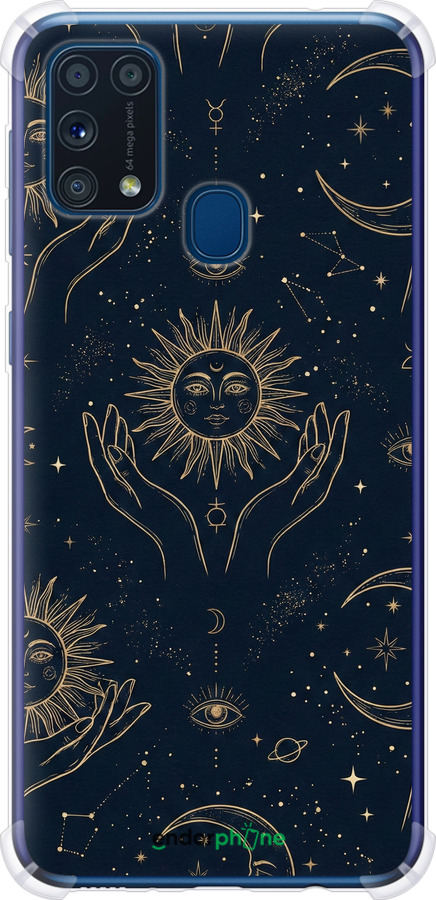 Силикон с усиленными углами чехол Celestial Harmony: Sun & Moon Gold Mystic Pattern для Samsung Galaxy M31 M315F - 6778sp-1907 изображение 