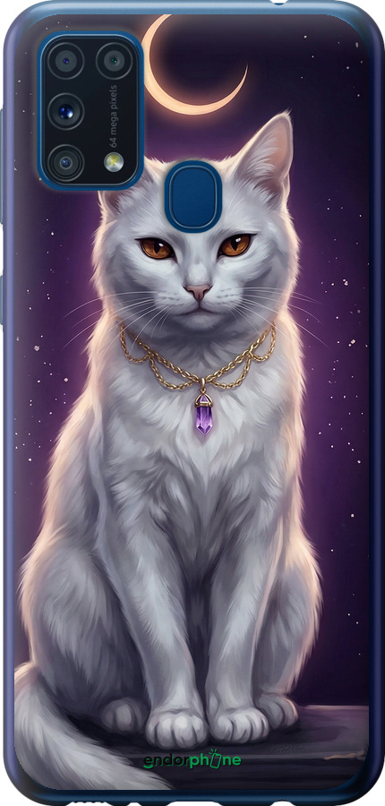 Силіконовий чехол Mystic White Cat Gothic Dark Purple Gold для Samsung Galaxy M31 M315F - 6805u-1907 изображение 