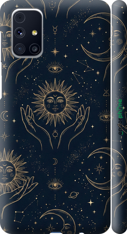 3D пластиковый матовый чехол Celestial Harmony: Sun & Moon Gold Mystic Pattern для Samsung Galaxy M31s M317F - 6778m-2055 изображение 