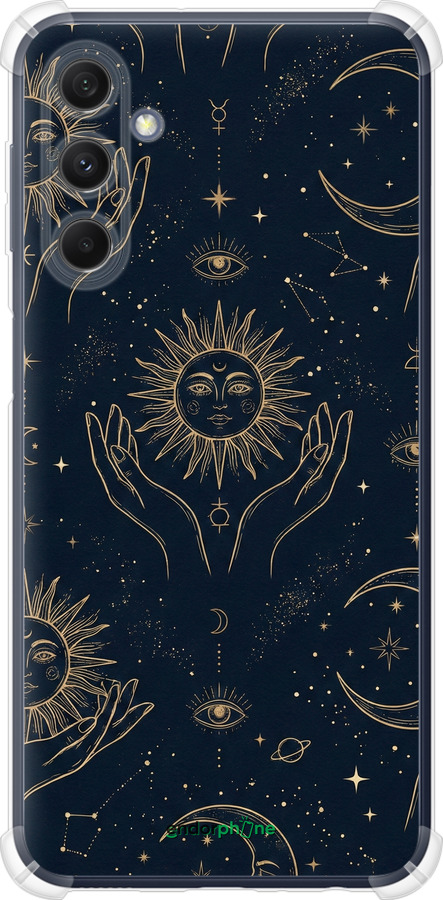 Силикон с усиленными углами чехол Celestial Harmony: Sun & Moon Gold Mystic Pattern для Samsung Galaxy M34 5G - 6778sp-3141 изображение 