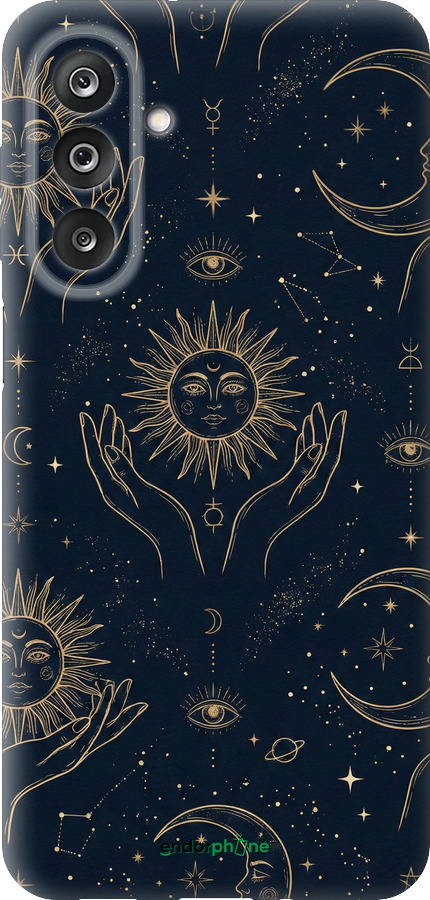 Силиконовый чехол Celestial Harmony: Sun & Moon Gold Mystic Pattern для Samsung Galaxy M36 - 6778u-4103 изображение 