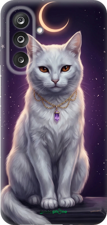 Силиконовый чехол Mystic White Cat Gothic Dark Purple Gold для Samsung Galaxy M36 - 6805u-4103 изображение 