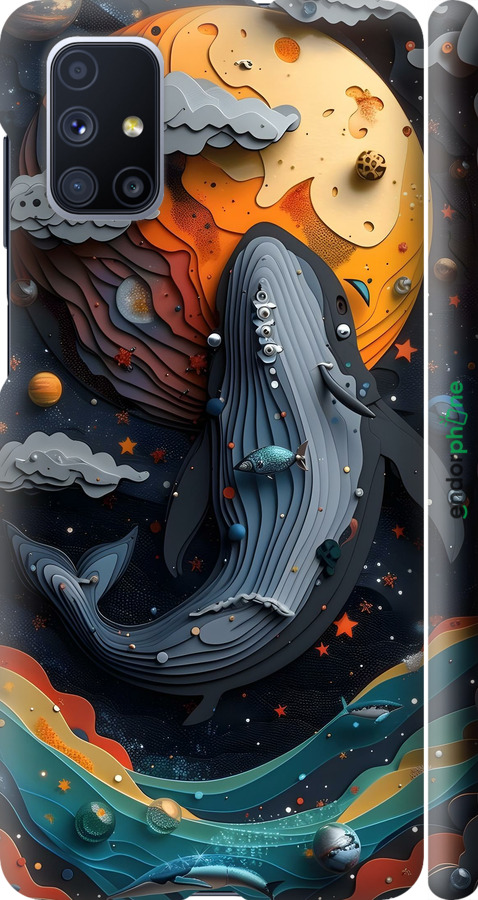 3D пластиковий матовий чехол Кит у космосі для Samsung Galaxy M51 M515F - 6328m-1944 изображение 