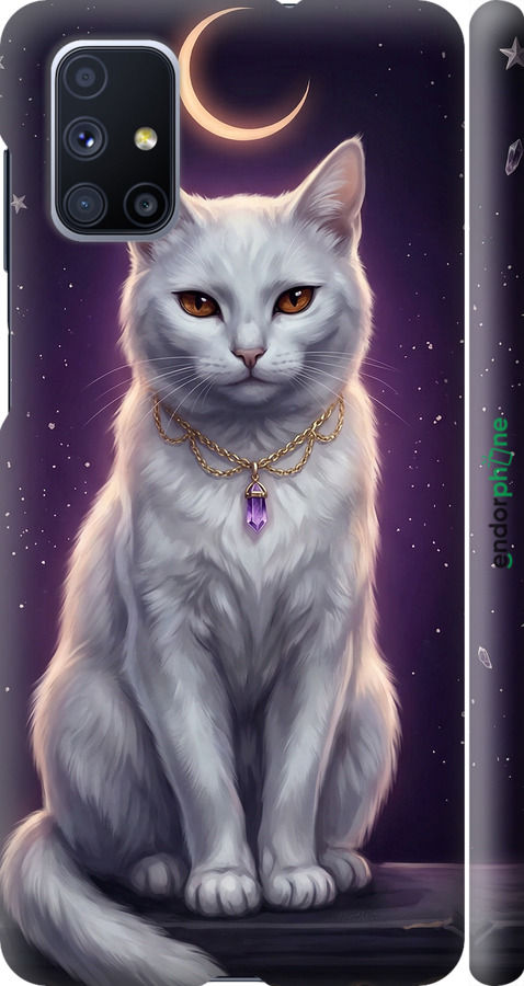 3D пластиковый матовый чехол Mystic White Cat Gothic Dark Purple Gold для Samsung Galaxy M51 M515F - 6805m-1944 изображение 