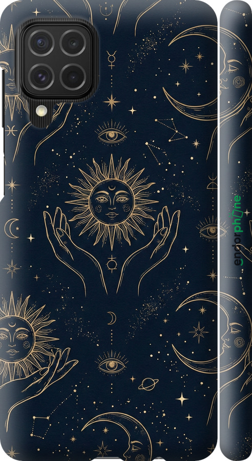 3D пластиковый матовый чехол Celestial Harmony: Sun & Moon Gold Mystic Pattern для Samsung Galaxy M62 - 6778m-2263 изображение 