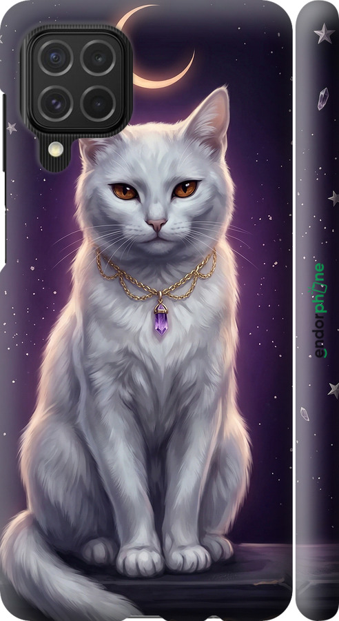 3D пластиковый матовый чехол Mystic White Cat Gothic Dark Purple Gold для Samsung Galaxy M62 - 6805m-2263 изображение 