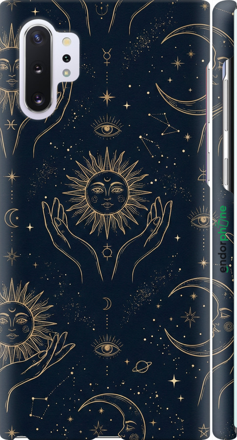 3D пластиковый матовый чехол Celestial Harmony: Sun & Moon Gold Mystic Pattern для Samsung Galaxy Note 10 Plus - 6778m-1756 изображение 