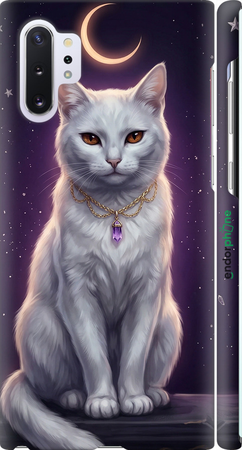 3D пластиковый матовый чехол Mystic White Cat Gothic Dark Purple Gold для Samsung Galaxy Note 10 Plus - 6805m-1756 изображение 