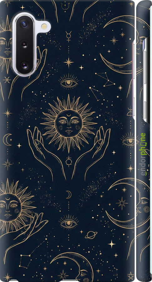 3D пластиковый матовый чехол Celestial Harmony: Sun & Moon Gold Mystic Pattern для Samsung Galaxy Note 10 - 6778m-1718 изображение 