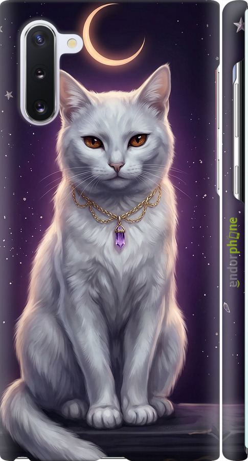 3D пластиковий матовий чехол Mystic White Cat Gothic Dark Purple Gold для Samsung Galaxy Note 10 - 6805m-1718 изображение 