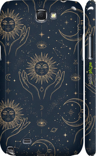 3D пластиковый матовый чехол Celestial Harmony: Sun & Moon Gold Mystic Pattern для Samsung Galaxy Note 2 N7100 - 6778m-17 изображение 