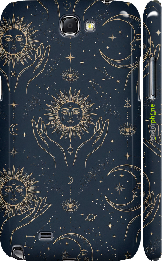 3D пластиковый матовый чехол Celestial Harmony: Sun & Moon Gold Mystic Pattern для Samsung Galaxy Note 2 N7100 - 6778m-17 изображение 