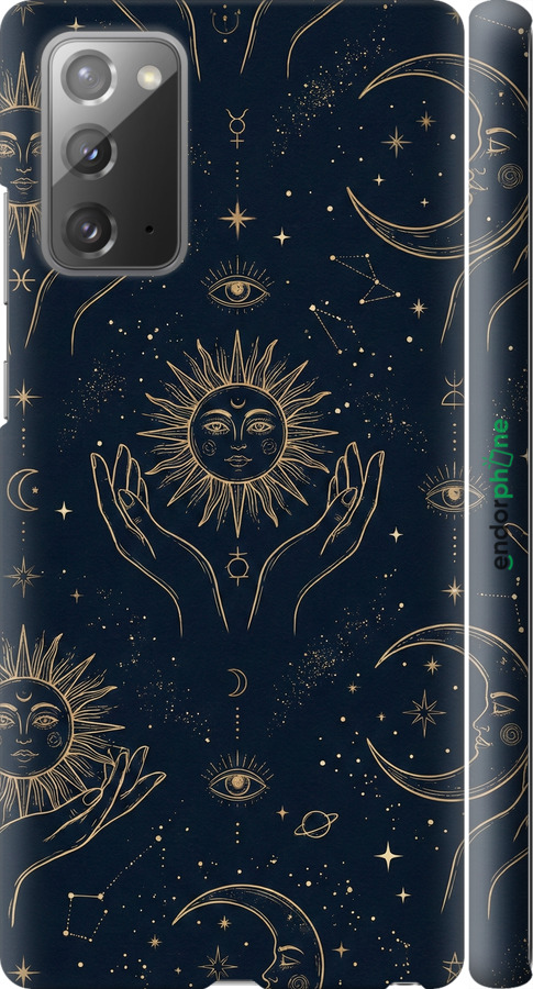 3D пластиковий матовий чехол Celestial Harmony: Sun & Moon Gold Mystic Pattern для Samsung Galaxy Note 20 - 6778m-2036 изображение 