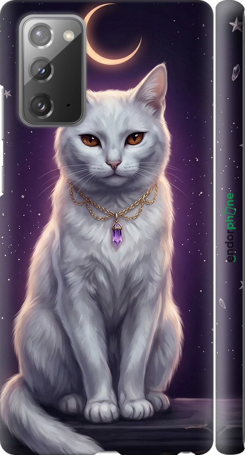 3D пластиковый матовый чехол Mystic White Cat Gothic Dark Purple Gold для Samsung Galaxy Note 20 - 6805m-2036 изображение 