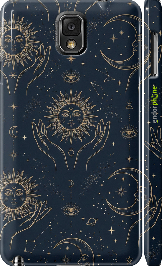 3D пластиковий глянцевий чехол Celestial Harmony: Sun & Moon Gold Mystic Pattern для Samsung Galaxy Note 3 N9000 - 6778c-29 изображение 