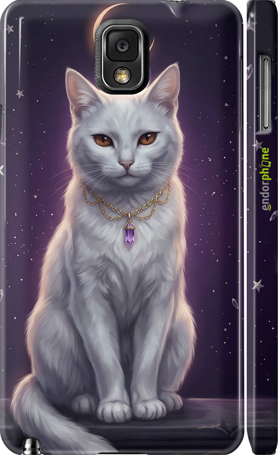 3D пластиковый глянцевый чехол Mystic White Cat Gothic Dark Purple Gold для Samsung Galaxy Note 3 N9000 - 6805c-29 изображение 