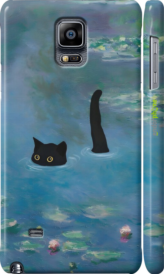 3D пластиковый матовый чехол С изображением кота и водяной лилии Monet для Samsung Galaxy Note 4 N910H - 6519m-64 изображение 