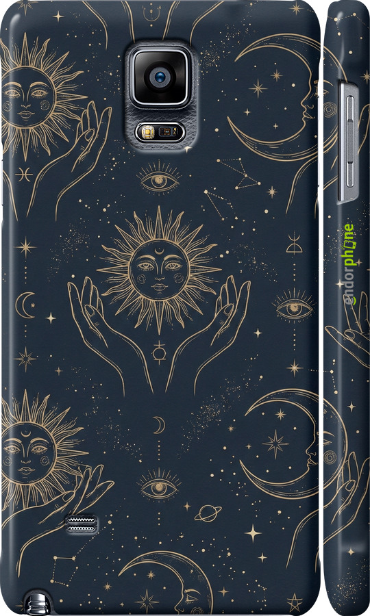 3D пластиковый глянцевый чехол Celestial Harmony: Sun & Moon Gold Mystic Pattern для Samsung Galaxy Note 4 N910H - 6778c-64 изображение 