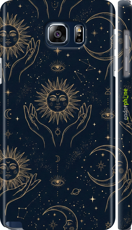 3D пластиковый глянцевый чехол Celestial Harmony: Sun & Moon Gold Mystic Pattern для Samsung Galaxy Note 5 N920C - 6778c-127 изображение 