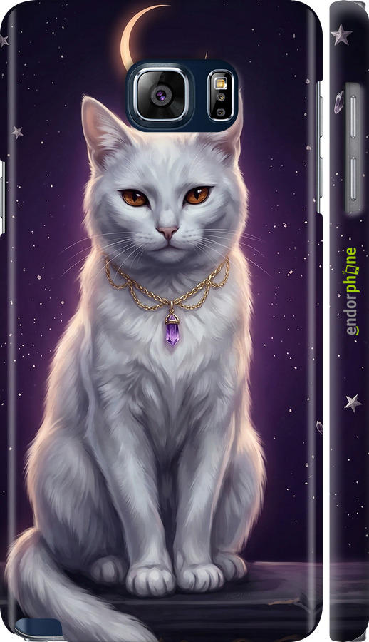3D пластиковий глянцевий чехол Mystic White Cat Gothic Dark Purple Gold для Samsung Galaxy Note 5 N920C - 6805c-127 изображение 