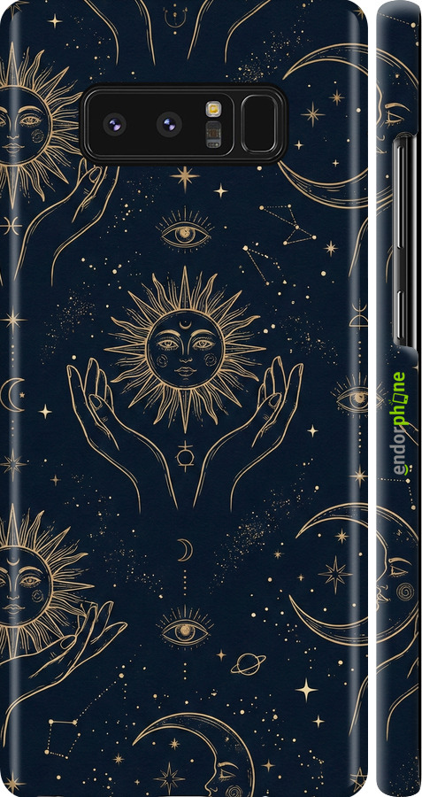 3D пластиковый матовый чехол Celestial Harmony: Sun & Moon Gold Mystic Pattern для Samsung Galaxy Note 8 - 6778m-1020 изображение 
