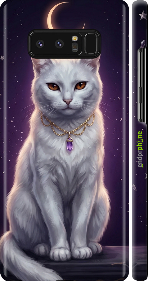 3D пластиковий матовий чехол Mystic White Cat Gothic Dark Purple Gold для Samsung Galaxy Note 8 - 6805m-1020 изображение 