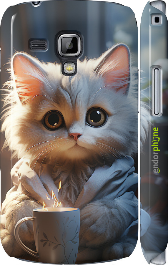 3D пластиковый глянцевый чехол White cat для Samsung Galaxy S Duos s7562 - 5646c-84 изображение 