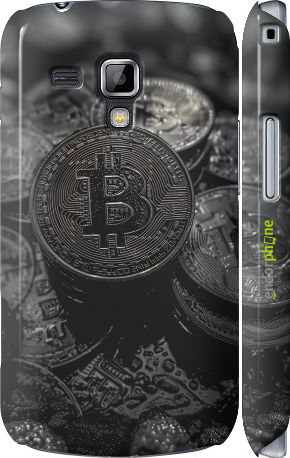 3D пластиковый глянцевый чехол Black Bitcoin для Samsung Galaxy S Duos s7562 - 6090c-84 изображение 