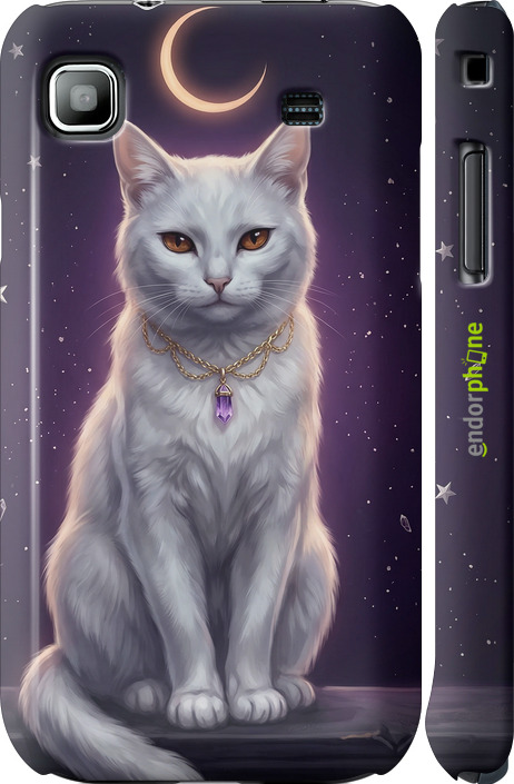 3D пластиковий глянцевий чехол Mystic White Cat Gothic Dark Purple Gold для Samsung Galaxy S i9000 - 6805c-77 изображение 