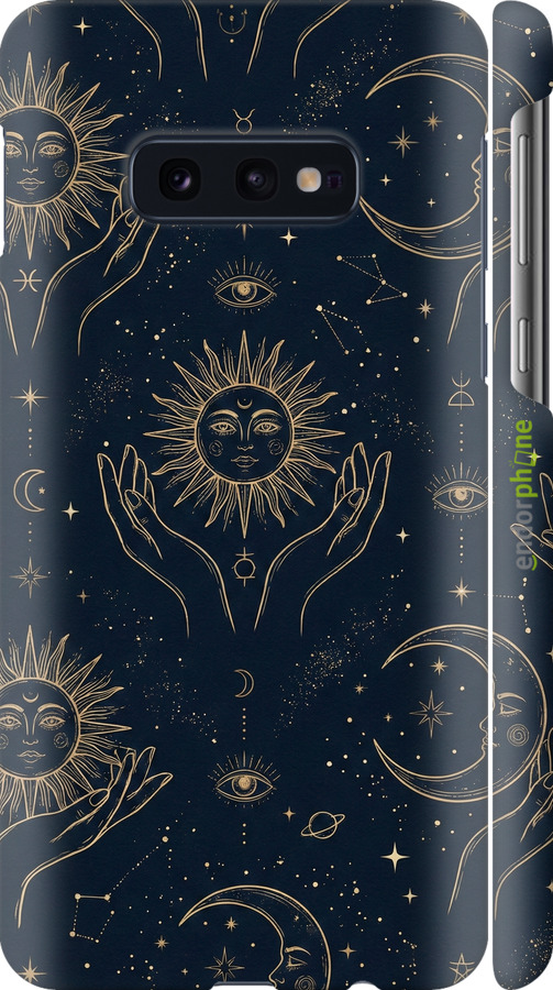3D пластиковый матовый чехол Celestial Harmony: Sun & Moon Gold Mystic Pattern для Samsung Galaxy S10e - 6778m-1646 изображение 