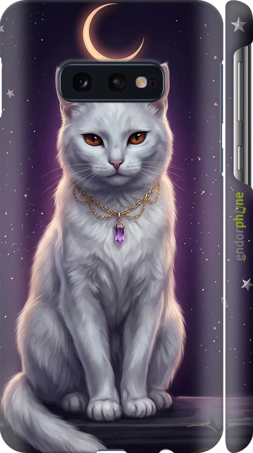 3D пластиковый матовый чехол Mystic White Cat Gothic Dark Purple Gold для Samsung Galaxy S10e - 6805m-1646 изображение 
