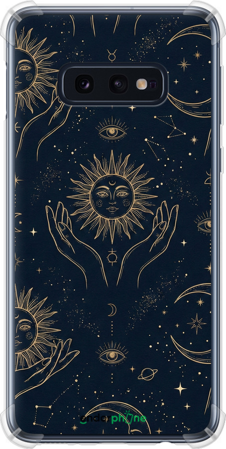 Силіконовий протиударний с посиленими кутами чехол Celestial Harmony: Sun & Moon Gold Mystic Pattern для Samsung Galaxy S10e - 6778sp-1646 изображение 