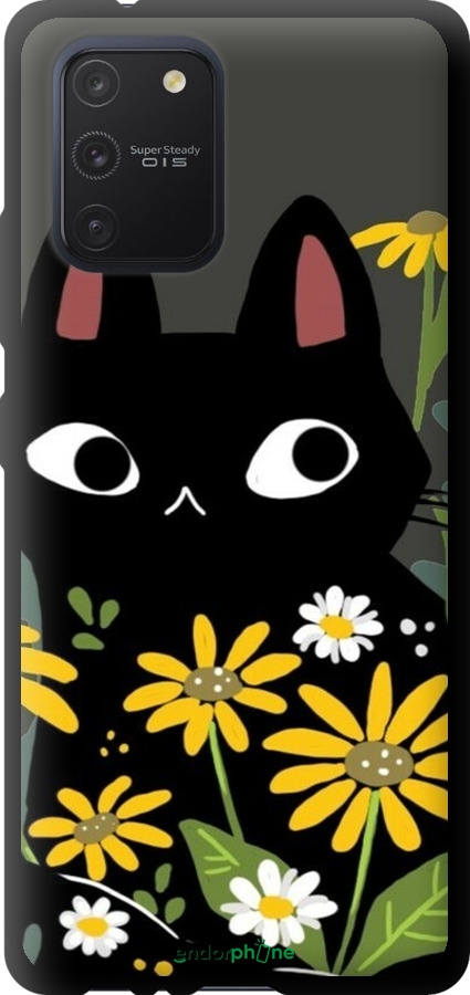 TPU чехол Черный кот с цветами для Samsung Galaxy S10 Lite 2020 - 6448b-1851 изображение 