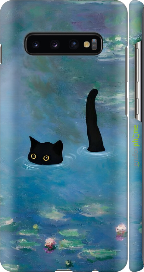 3D пластиковий матовий чехол Із зображенням кота та водяної лілії Monet для Samsung Galaxy S10 Plus - 6519m-1649 изображение 