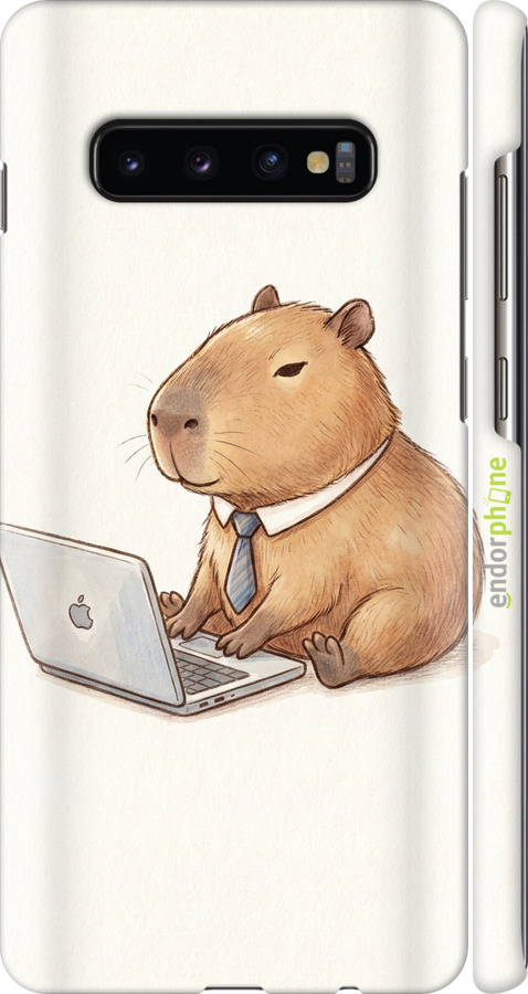 3D пластиковий матовий чехол Funny Capybara CEO Working для Samsung Galaxy S10 Plus - 6777m-1649 изображение 