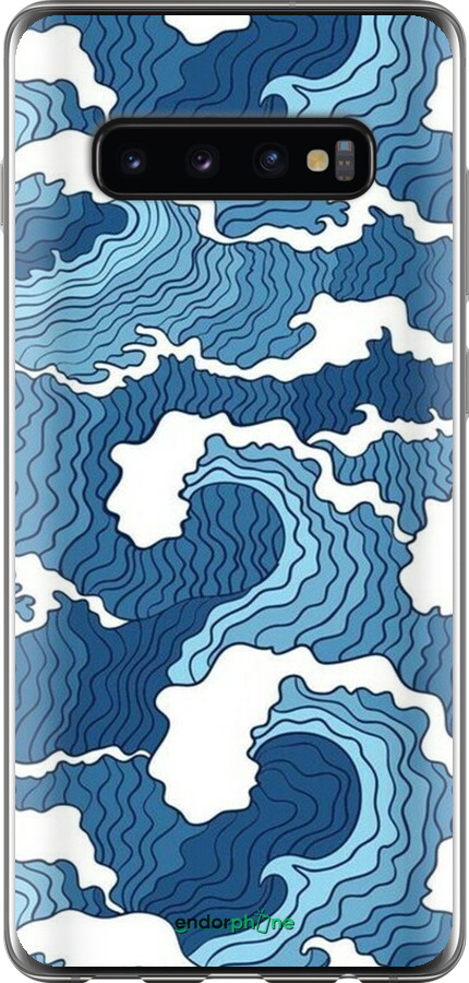 Силиконовый чехол Абстрактный рисунок морских волн для Samsung Galaxy S10 Plus - 6538u-1649 изображение 