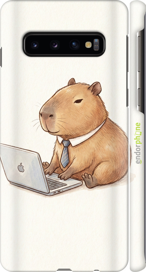 3D пластиковый матовый чехол Funny Capybara CEO Working для Samsung Galaxy S10 - 6777m-1640 изображение 
