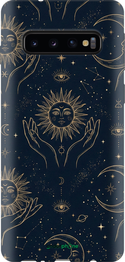 Силіконовий протиударний с посиленими кутами чехол Celestial Harmony: Sun & Moon Gold Mystic Pattern для Samsung Galaxy S10 - 6778sp-1640 изображение 